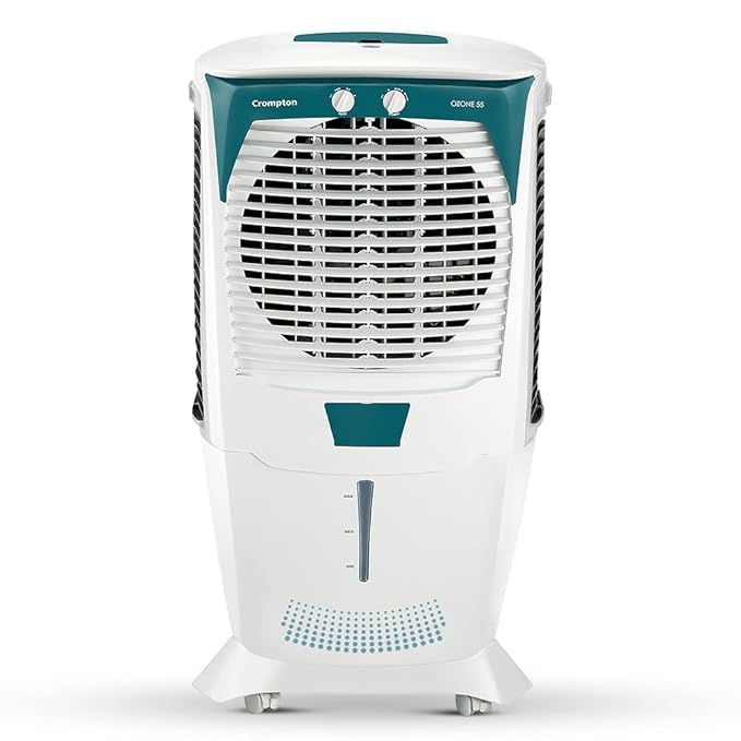 Crompton Ozone Desert Air Cooler- 55L; with Everlast Pump, Auto Fill, 4-Way Air Deflection and High Density Honeycomb pads; White & Teal